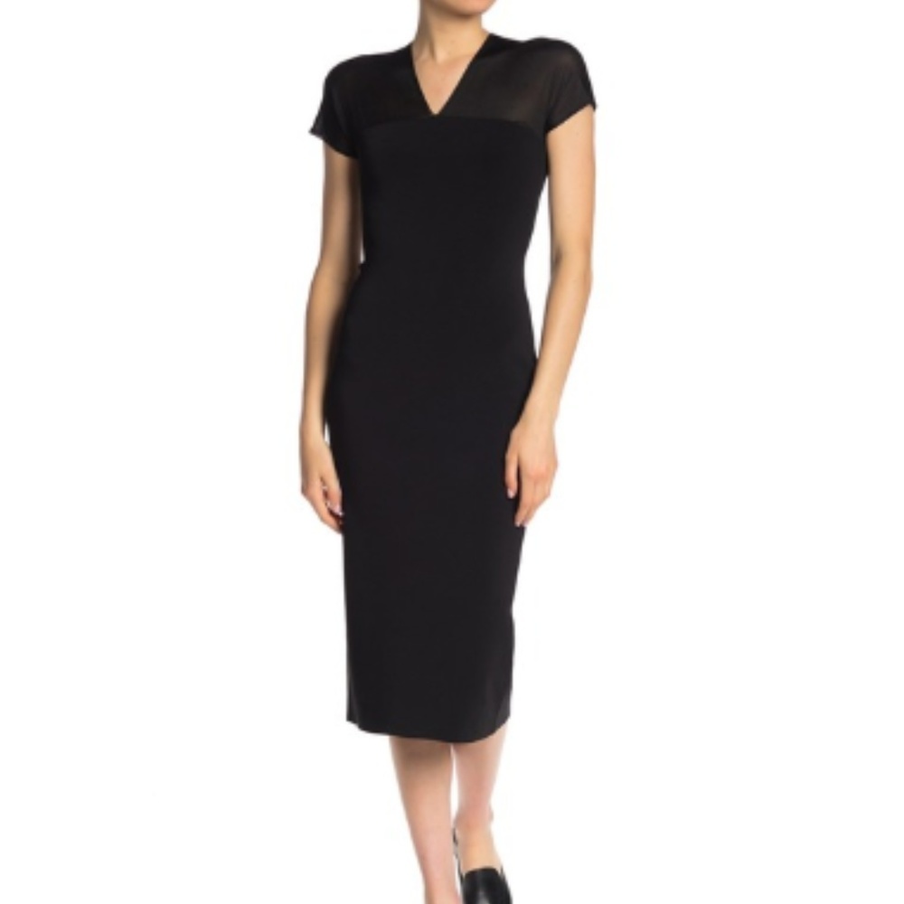 Theory Black Cap Sleeve Midi Dress